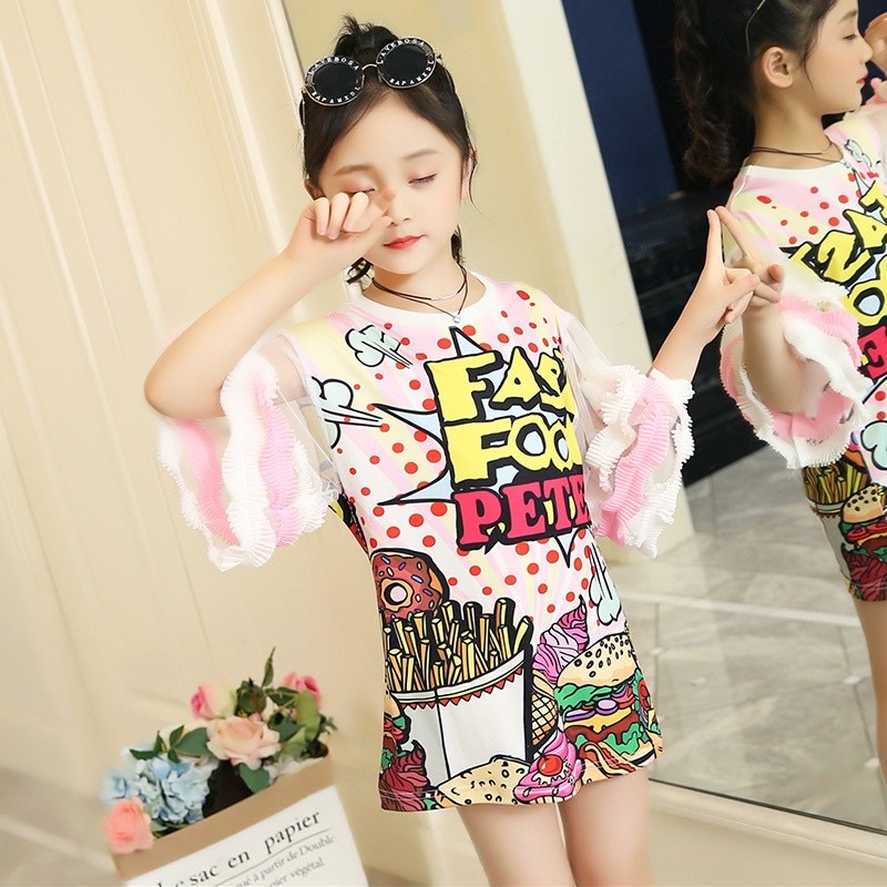Đầm thun cho bé gái từ 10kg đến 50kg- in hình  đáng yêu-hình không phai - hàng quảng châu