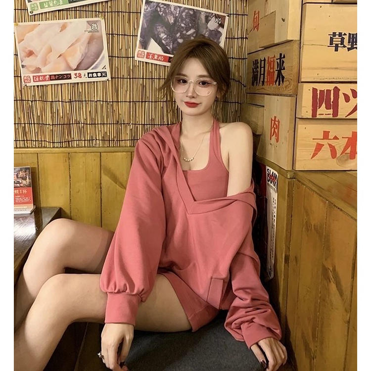 Set áo khoác sweater dáng rộng đơn giản thời trang