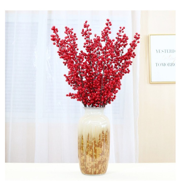 Cành đào đông 12 nhánh màu đỏ, loại dài 100 cmm, quả nhỏ, sáng bóng đẹp mắt decor trang trí nhà cửa, văn phòng