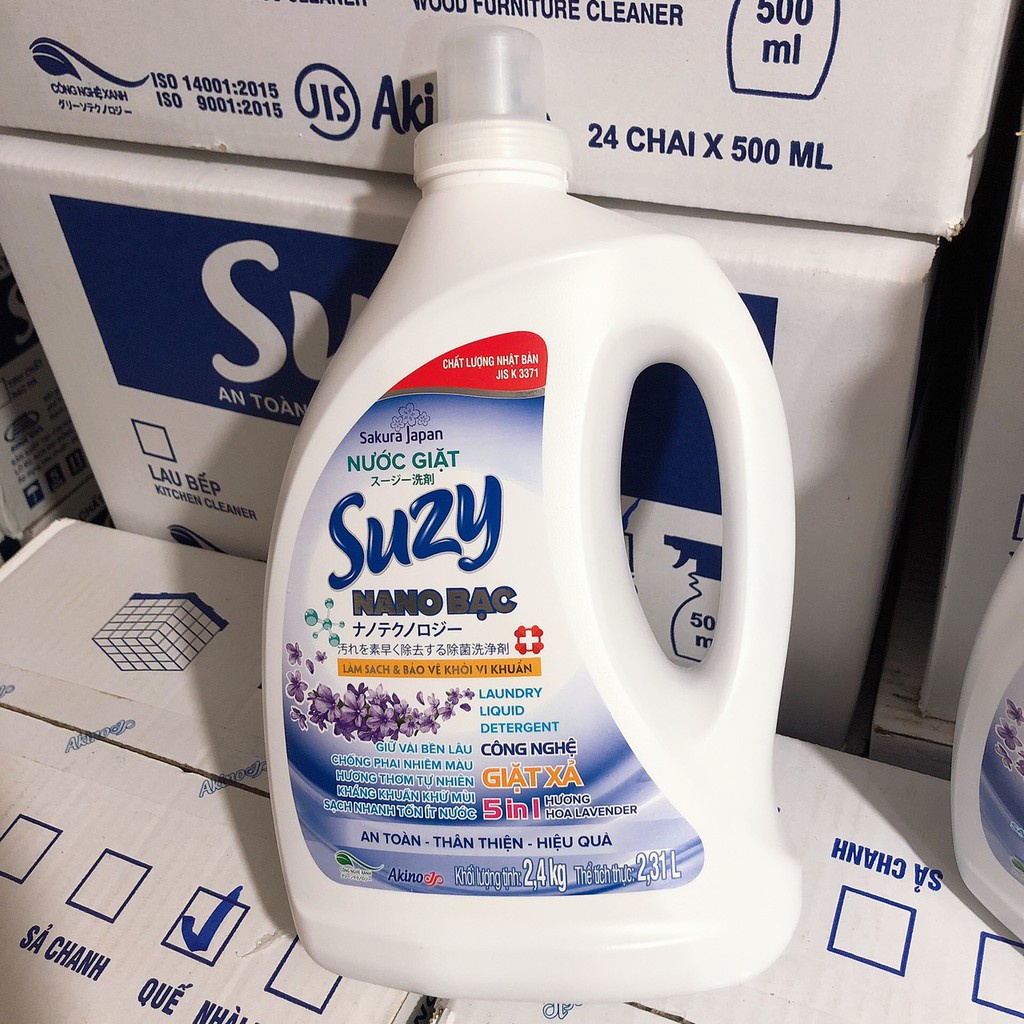 Nước Giặt Xả NANO BẠC SuZy chống phai nhiễm màu, diệt khuẩn chất lượng Nhật Bản 2.4kg
