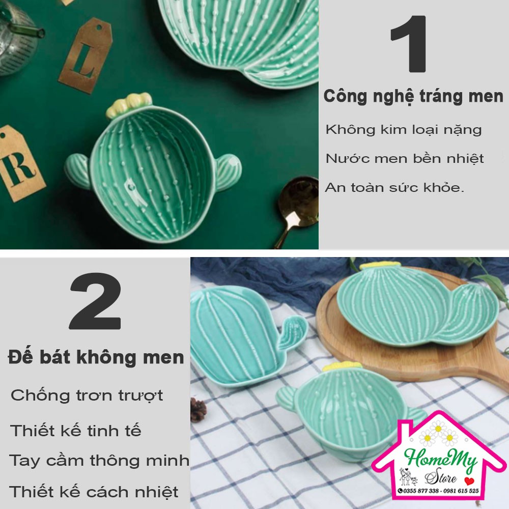 Bát Đĩa Sứ Xương Rồng Ăn Mì, Ăn Dặm, Decor  Bàn Ăn Dễ Thương