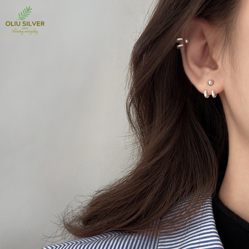 Bông Tai Bạc S925 Móc Đôi Double Hook Trẻ Trung Cá Tính | Khuyên Tai Nữ Trang Sức Bạc Thời Trang