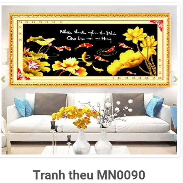 Tranh thêu kín cửu ngư quần hội Mn0090(147x69) mn0091(200×92)