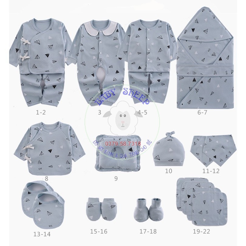 Set đồ sơ sinh 22 chi tiết coton quà tặng cho bé có hộp sang chảnh