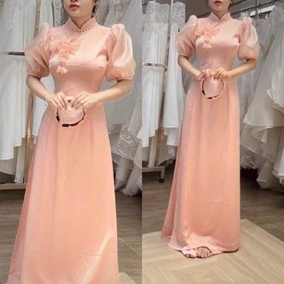 áo dài kiểu hoa nổi đính ngực