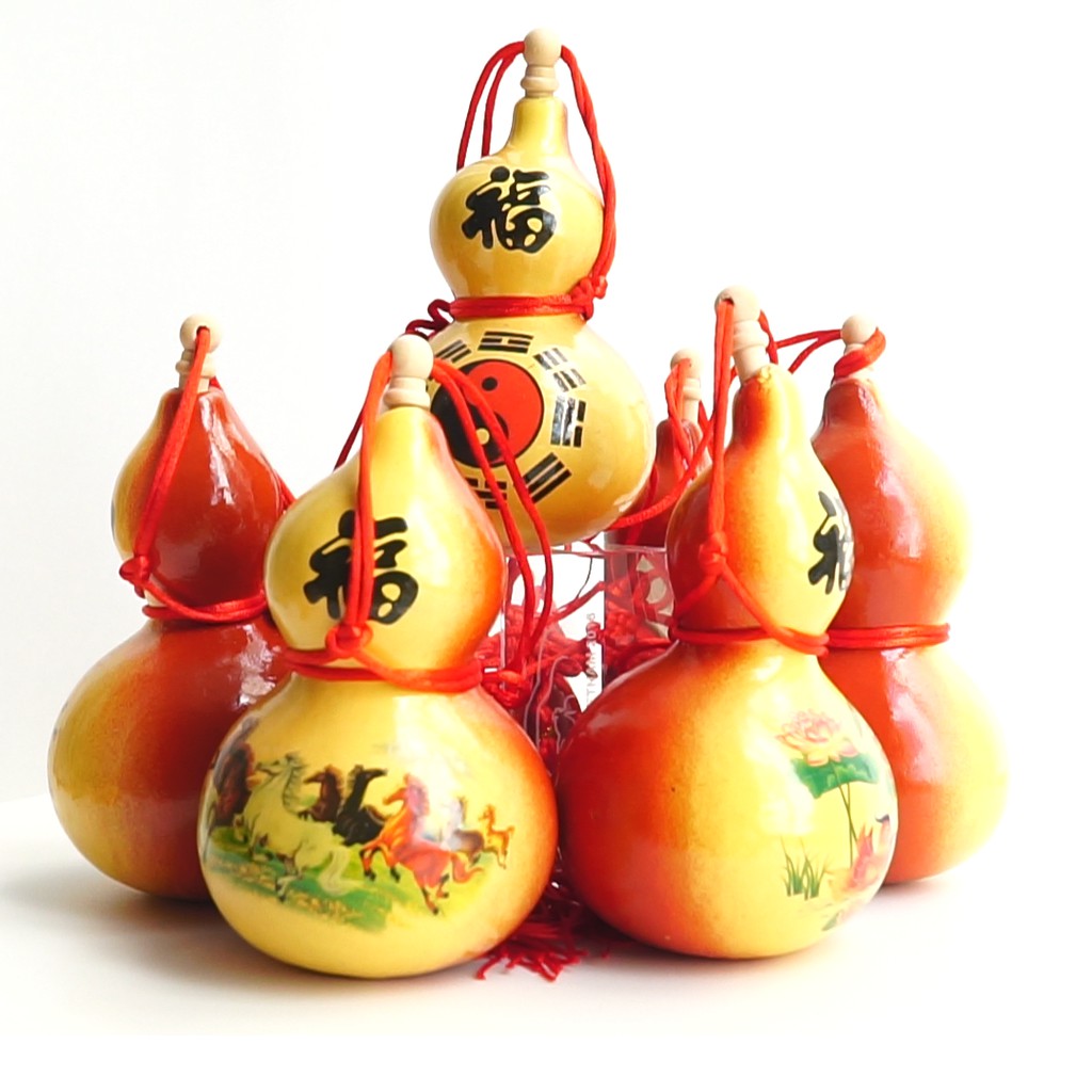 Bầu hồ lô phong thủy tự nhiên hút vượng khí dây đỏ có nắp nhiều màu | BigBuy360 - bigbuy360.vn