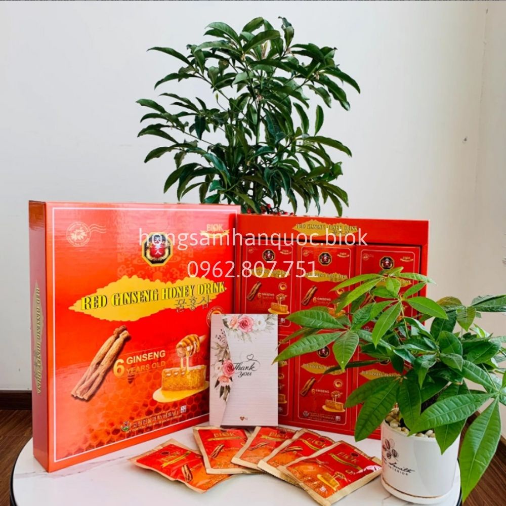 Nước uống hồng sâm mật ong Hàn Quốc chính hãng Biok hộp to 30 gói *100ml, Tinh chất hồng sâm 6 năm tuổi, Chiết xuất sâm