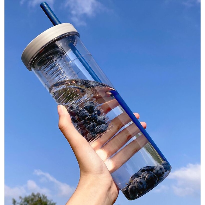 Cốc Uống Nước 700ml 4 Màu Tùy Chọn Kèm Ống Hút Tiện Dụng Mang Theo Du Lịch / Dã Ngoại