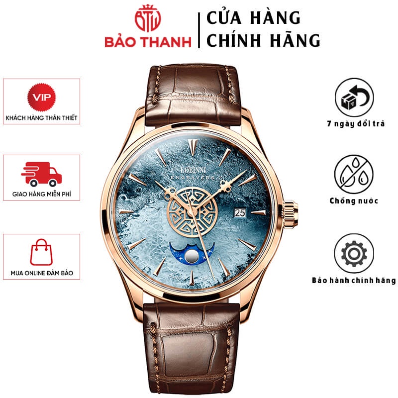 Đồng Hồ Nam LOBINNI No.17015-1 Chính Hãng BH 24T Chịu Nước 50m Kính Chống Xước Dây Da Cao Cấp (Máy Cơ Tự Động)