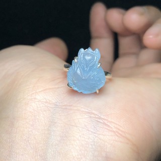 Nhẫn Bạc Ta đá chủ Hồ Ly Aqua xanh dương - hợp mệnh Thuỷ và mệnh Mộc - Cải thiện tình duyên, bình an, may mắn