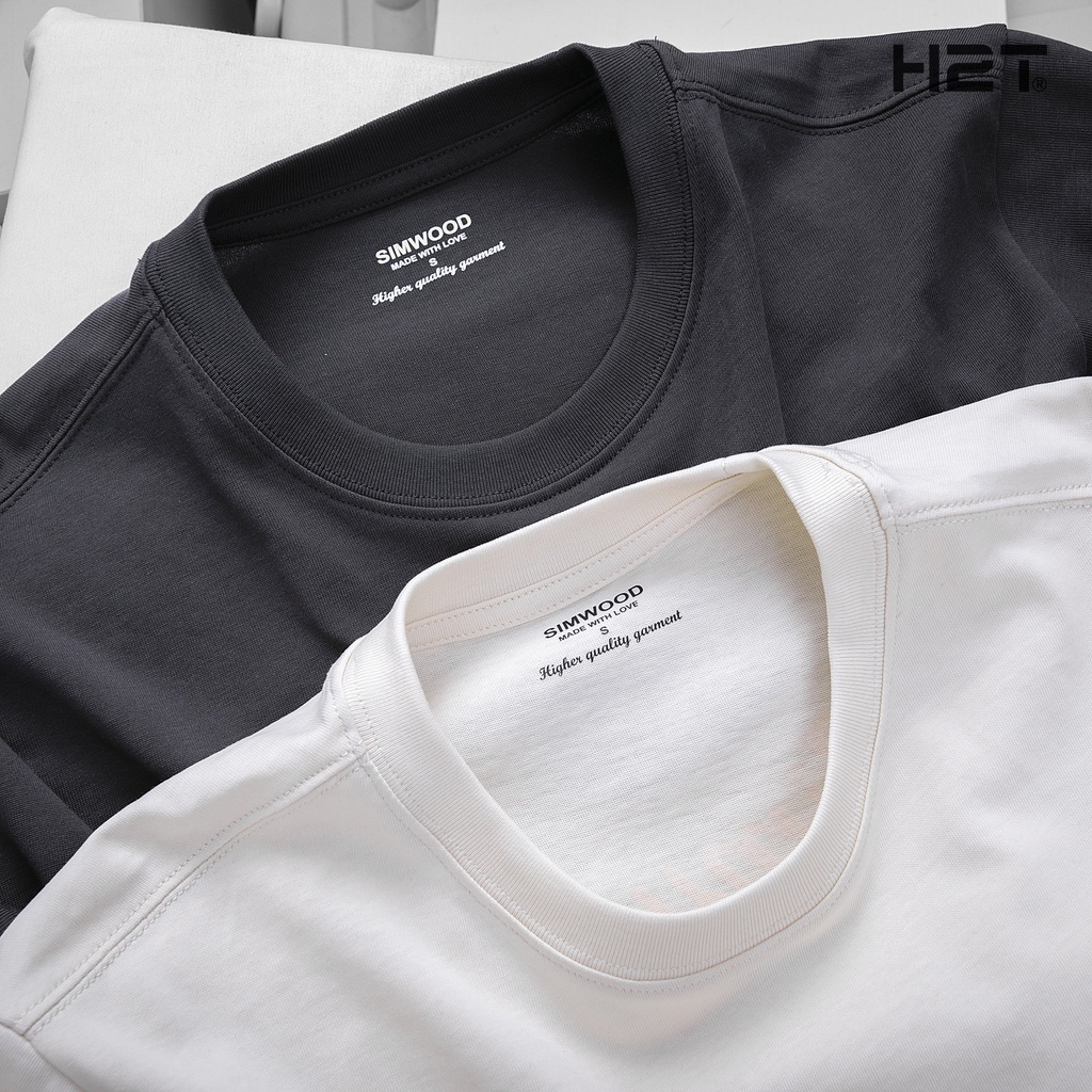 Áo phông nam trắng ghi H2T chất liệu cotton from dáng rộng không cổ ngắn tay họa tiết dòng chữ 1561