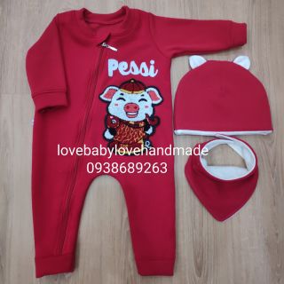 Set body mũ yếm heo thần tài tên bé