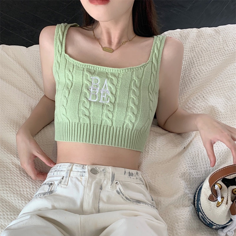 Áo Hai Dây Dệt Kim Mỏng Thêu Họa Tiết Thời Trang Cho Nữ