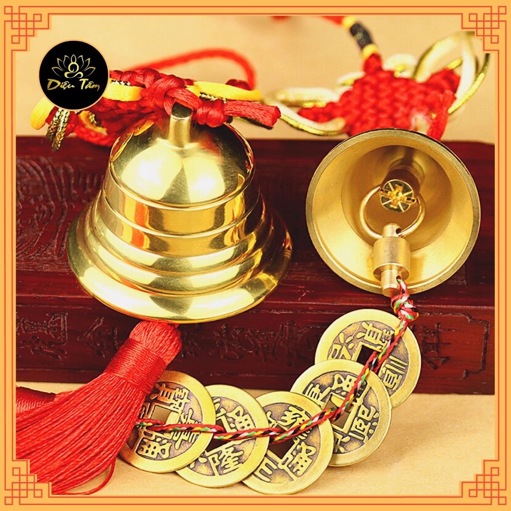 Chuông gió phong thủy đồng xu ngũ đế bằng đồng nguyên chất, đồ thờ cúng, đồ phong thủy.