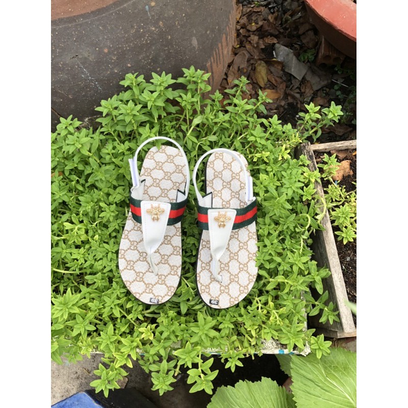 Dép quai hậu nữ nam, SANDALTHOITRANG sandal nữ đi học chữ T Đế màu kèm GG full size 30-44