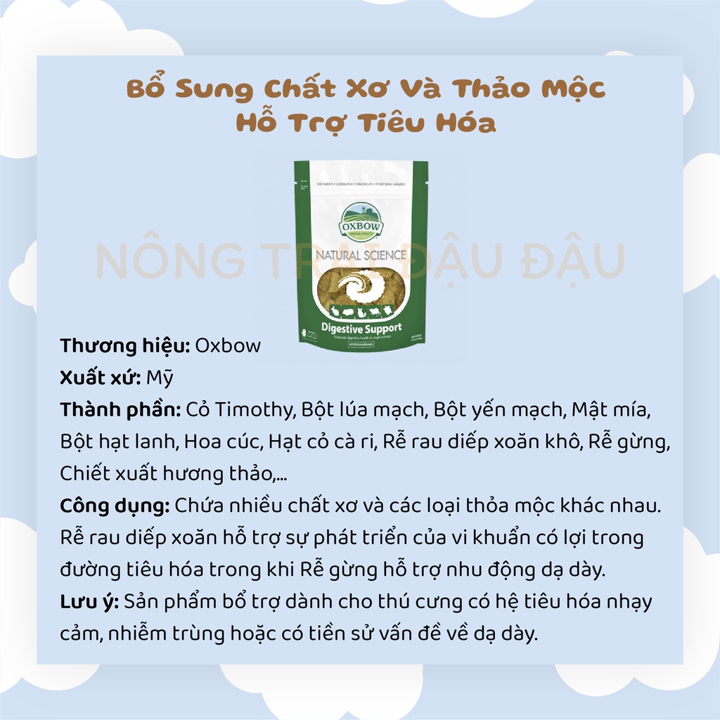 Viên Cỏ Oxbow Natural Science (Túi Nguyên) Bổ Sung Dinh Dưỡng, Hỗ Trợ Sức Khỏe Cho Thỏ, Bọ Ú, Chinchilla, Hamster