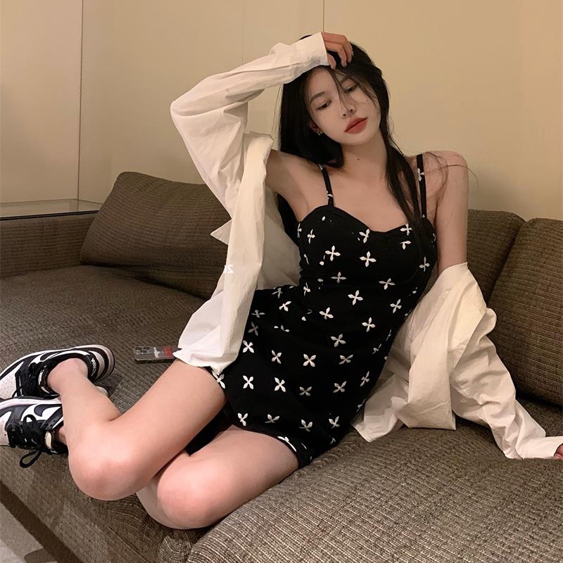 Đầm Ngắn Cổ Chữ V Họa Tiết Hoa Quyến Rũ Thời Trang Mùa Hè Hàn Quốc Cho Nữ