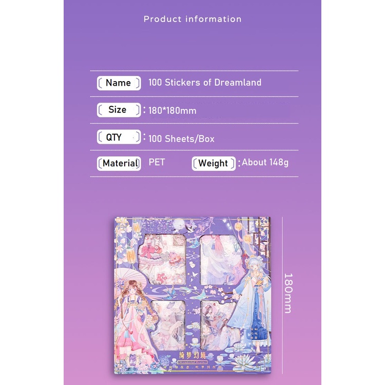 100 Stickers Nhãn Dán PET dễ thương phim hoạt hình cổ điển Hình dán nữ tính/ 100 Sheets Cute Sticker