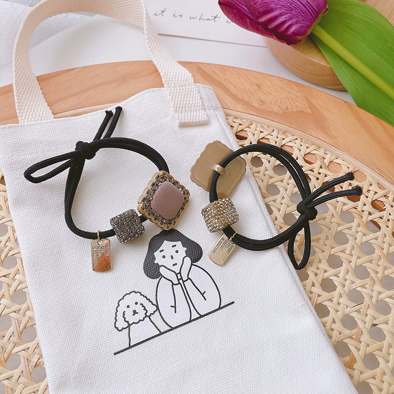 Dây Buộc Tóc Co Giãn Mặt Vuông Đính Đá Thời Trang