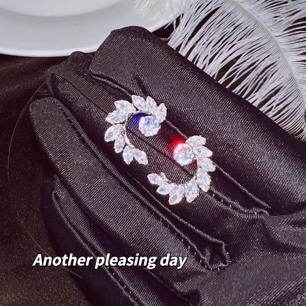 Khuyên Tai Cong Bằng Bạc Sterling Hình Cành Lá Ô Liu Dát Kim Cương Sang Trọng Nhẹ Nhàng Cho Nữ-JHS4-E