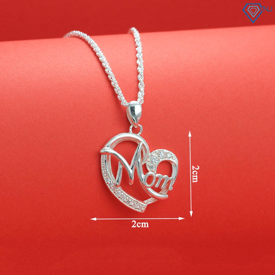 Quà tặng mẹ - Dây chuyền nữ bạc thật mặt trái tim chữ Mom DCN0594 - Trang Sức TNJ