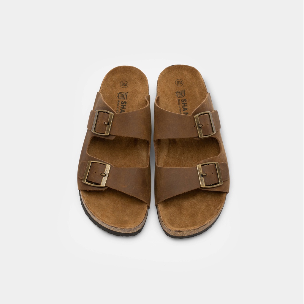 Dép đế trấu quai ngang da thật by Shamong vintage made in Vietnam bảo hành 1 năm mã DDT