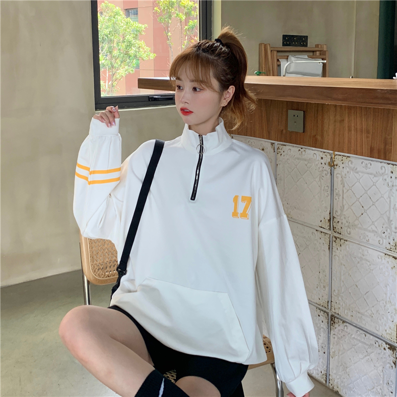 SUXI Áo Sweater Tay Dài Cổ Đứng Khóa Kéo In Họa Tiết Kỹ Thuật Số Cho Nữ