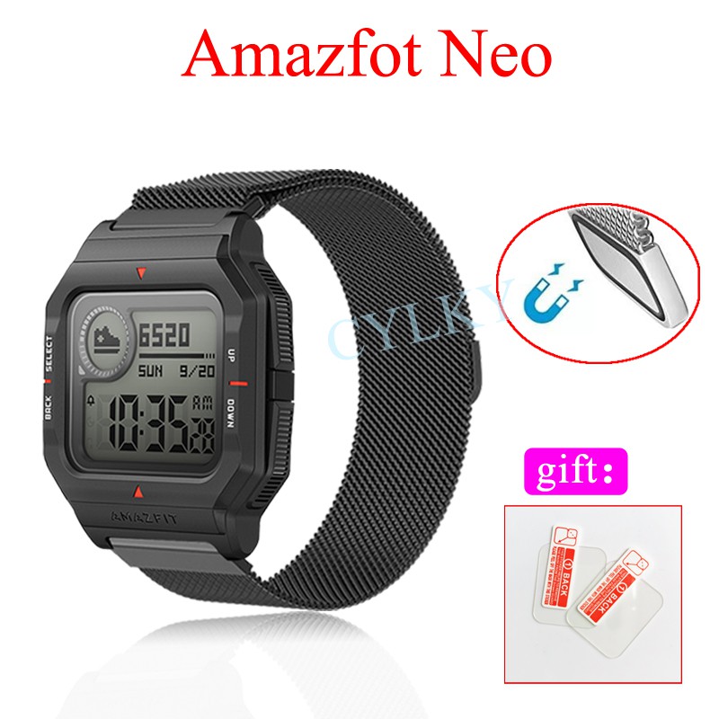 Dây đeo thay thế chất liệu kim loại thiết kế dạng mắt xích cho Amazfit neo
