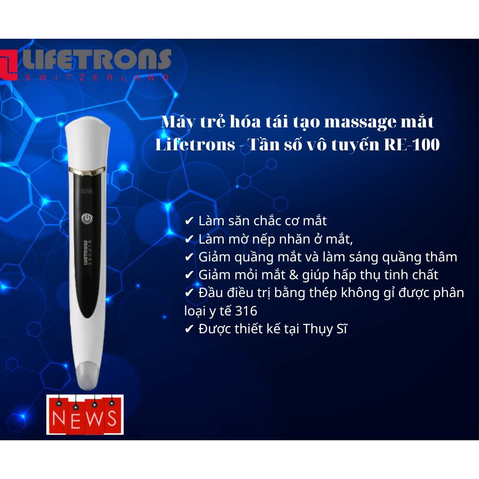 Máy trẻ hóa tái tạo da vùng mắt chuyên sâu massage mắt Lifetrons - Tần số vô tuyến RE-100