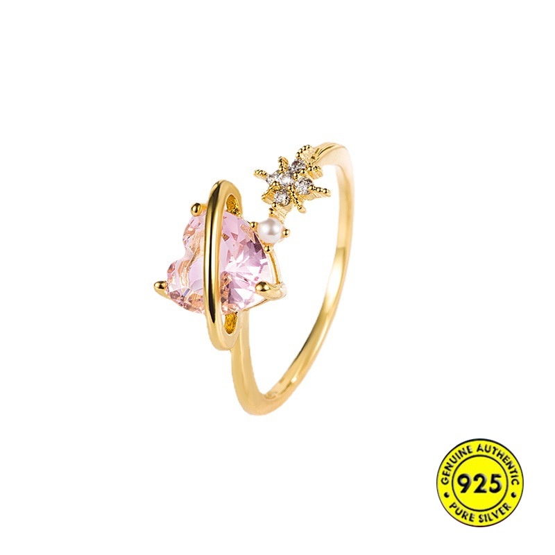 Nhẫn Hở Mạ Vàng 18K Đính Đá Zircon Màu Sắc Ngọt Ngào Thanh Lịch Chống Phai Màu