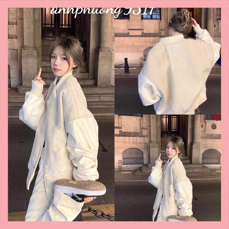 🌸 Jacket bomber form rộng tay bồng, khoác đẹp họa tiết trắng cá tính Ulzzang