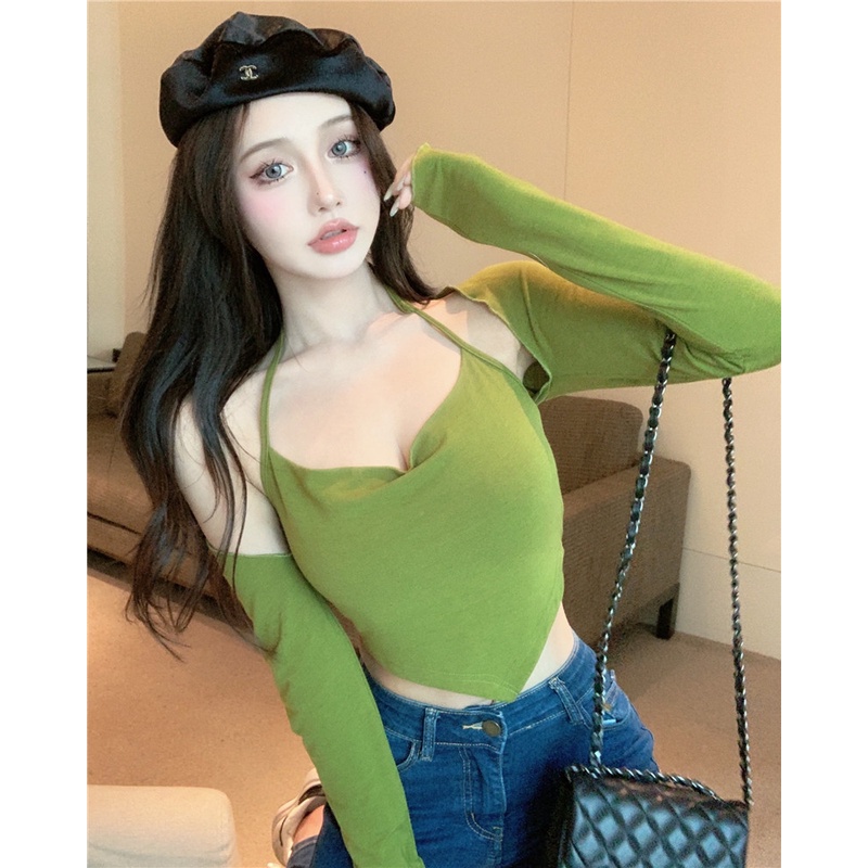 Set áo yếm mỏng và áo khoác choàng tay dài dáng ngắn phong cách Hàn Quốc thời trang dành cho nữ (Có bán lẻ)