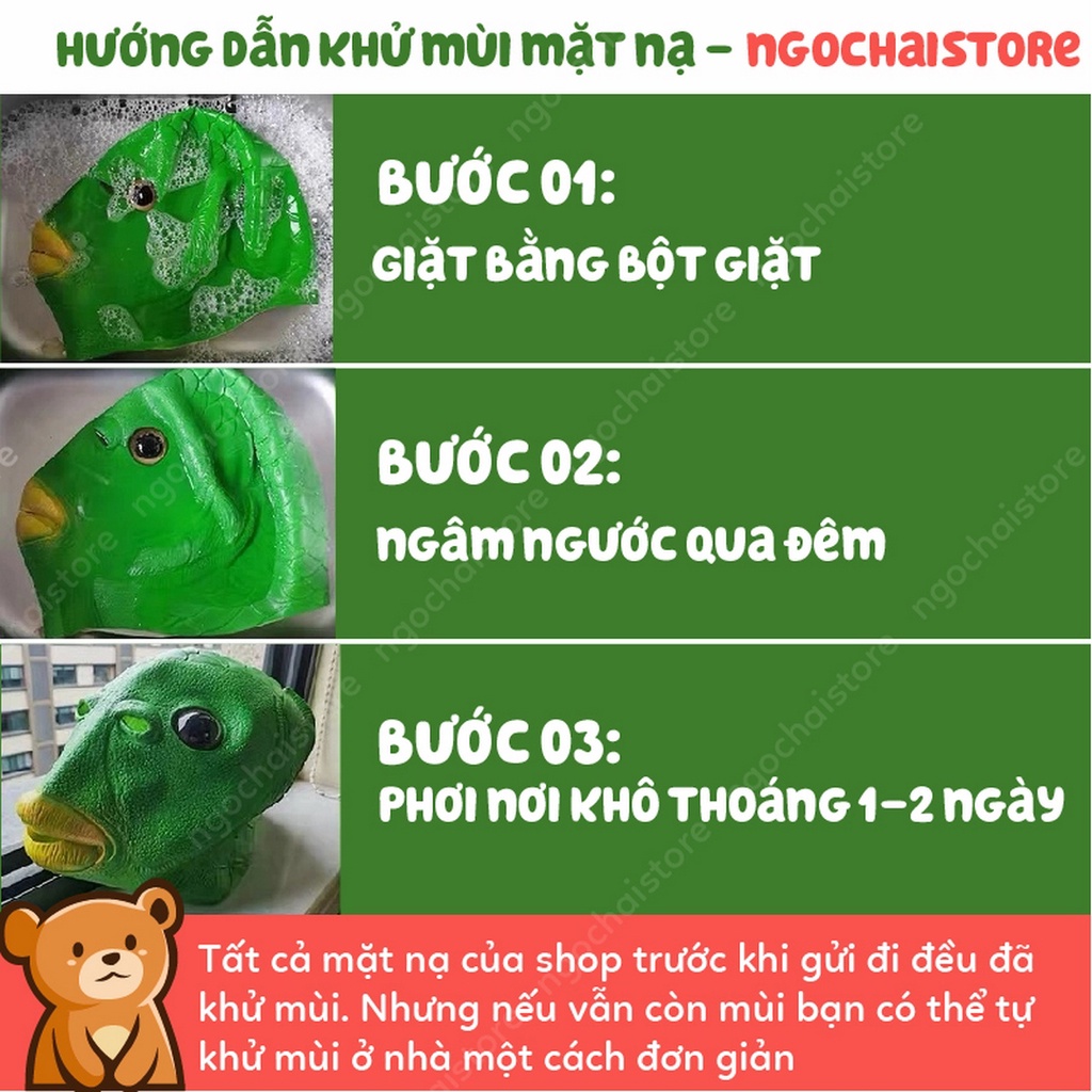 Mặt Lạ Ếch Xanh, Mặt Nạ Đầu Cá Xanh Silicon Trùm Đầu Độc Đáo Vui Nhộn Ngochaistore