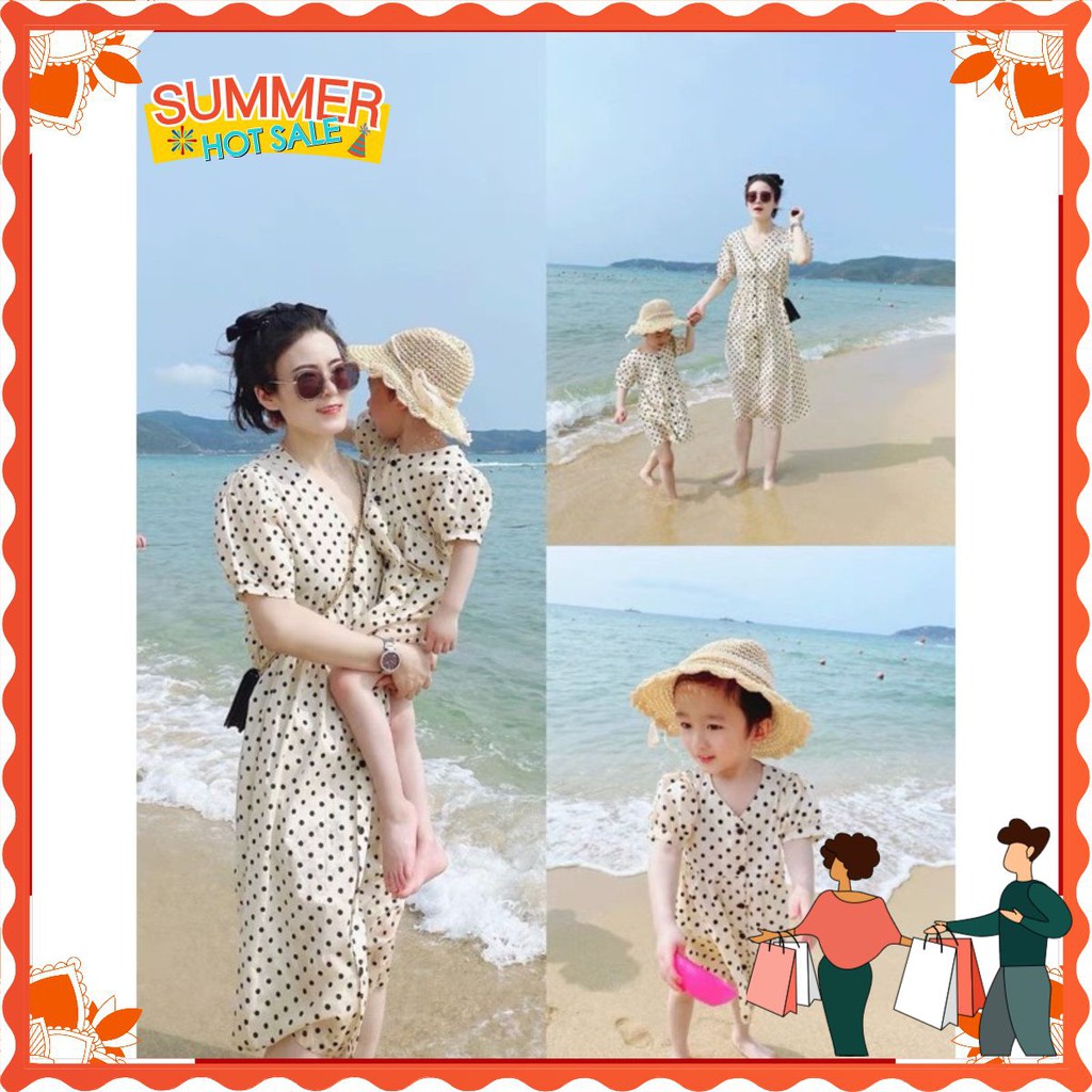 [Mã FAMAYWA2 giảm 10K đơn 50K] VÁY ĐÔI CHẤM BI PHỐI CÚC CHO MẸ VÀ BÉ