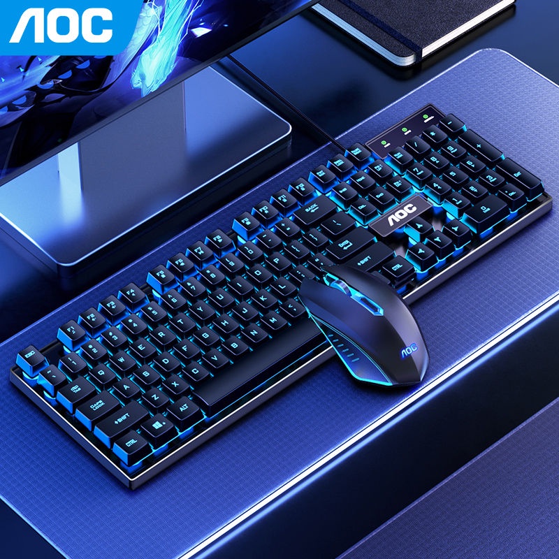 Bàn phím giả cơ chơi game kèm chuột có đèn LED ánh sáng rực rỡ dành cho máy tính laptop