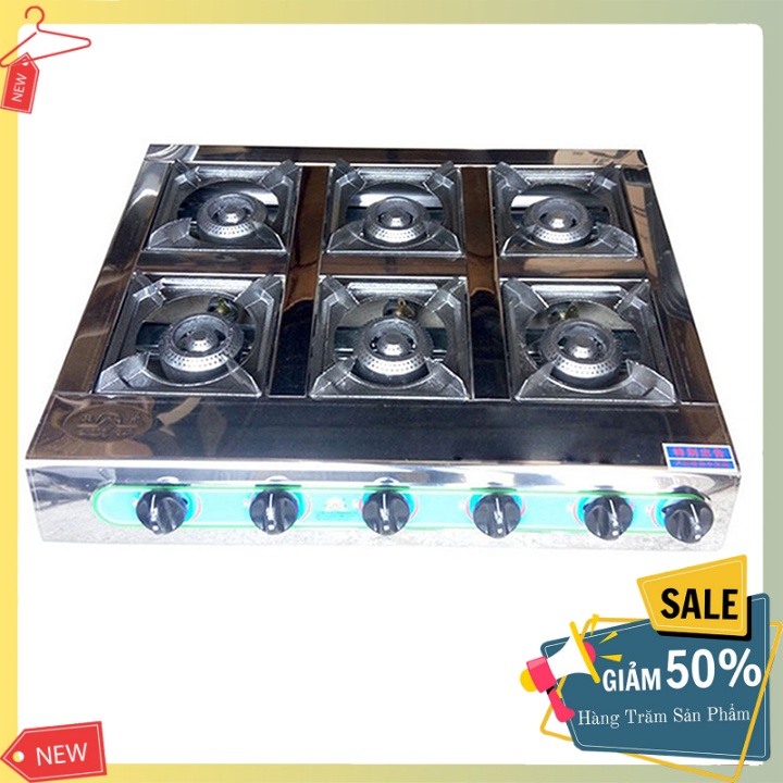 Bếp gas 6 lò siêu bền, chuyên mỳ cay cấp độ, bánh xèo 6 họng