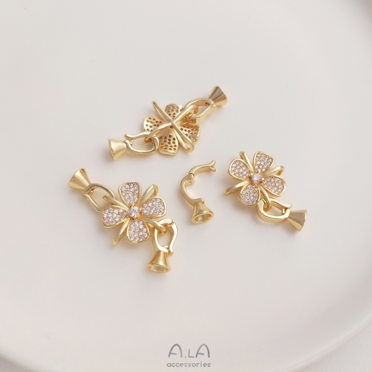 Khóa Cài Mặt Dây Chuyền Hình Nơ Hồng Zircon Mạ Vàng 14K Đính Ngọc Trai Giả diy Màu Sắc Đa Dạng