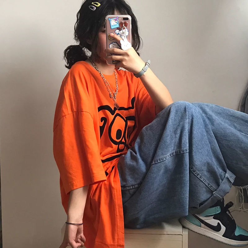 Áo Thun 100% cotton Tay Ngắn Phong Cách Harajuku Hàn Quốc Thời Trang Mùa Hè Hàng Mới 2021