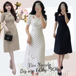 Đầm big size cổ chéo tay ngắn từ 60kg-90kg