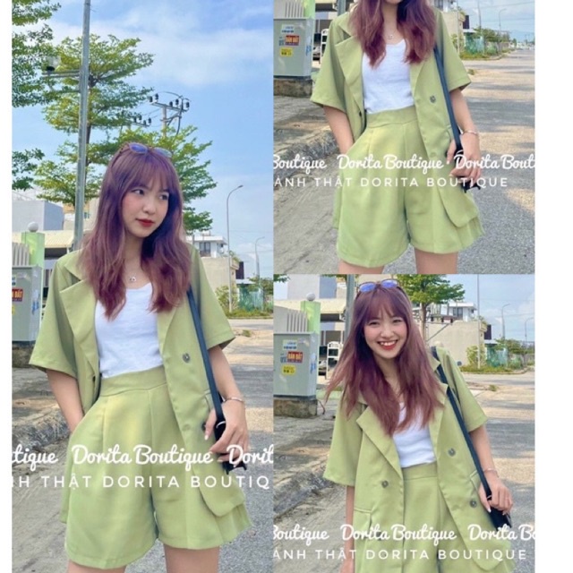 Set 2 Món Áo Vest Blaze Nắp Túi Dáng Thụng Quần Sooc Đùi