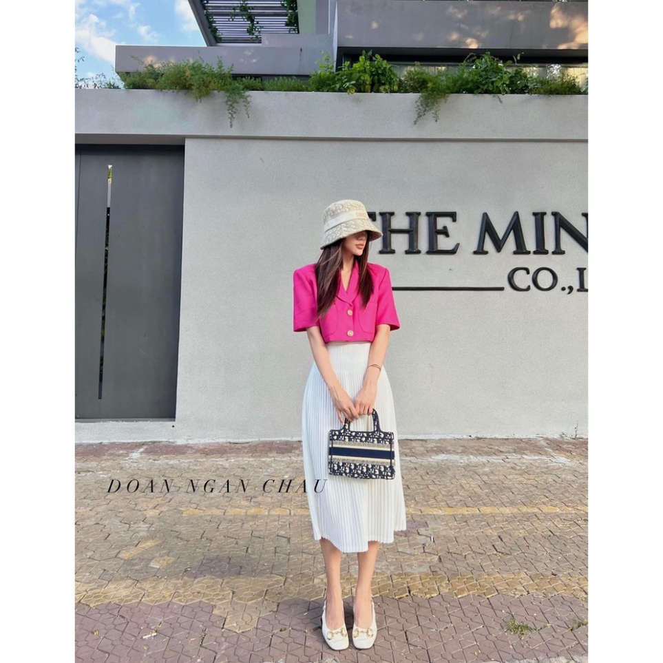 Set áo sơ mi croptop chân váy xếp li dài công sở BN475 0322