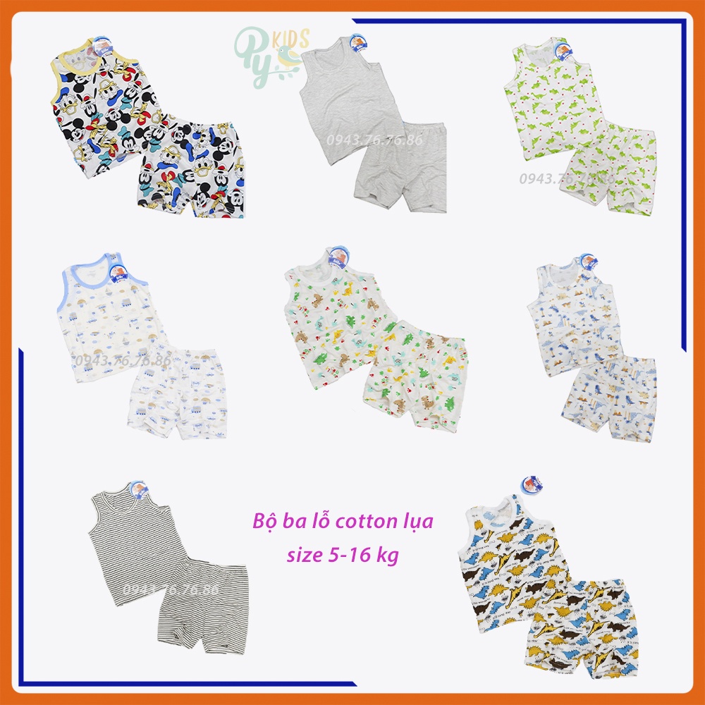 BỘ ĐÙI BA LỖ BIBO COTTON LỤA HÌNH THÚ DỄ THƯƠNG CHO BÉ 6-18kg