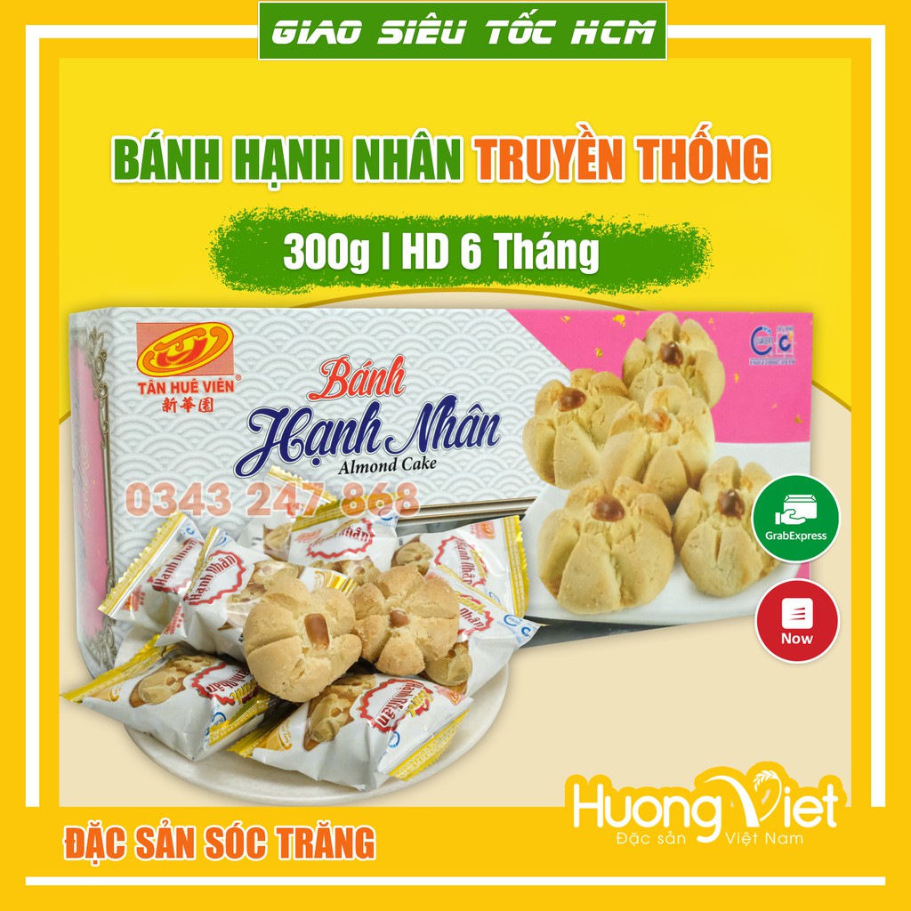 Bánh hạnh nhân hộp giấy 300g, bánh hạnh nhân Tân Huê Viên Sóc Trăng, bánh bột đậu, bánh kẹo ăn vặt Sài Gòn