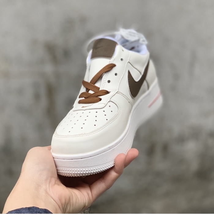 Giày thể thao AF1 vệt nâu, Giày sneaker air force 1 low premium white brown nam nữ cực chất dễ phối đồ