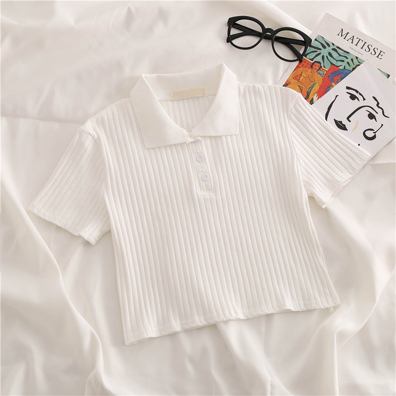 Áo Thun polo Ngắn Tay Họa Tiết Sọc Ngang Thời Trang Dành Cho Nữ