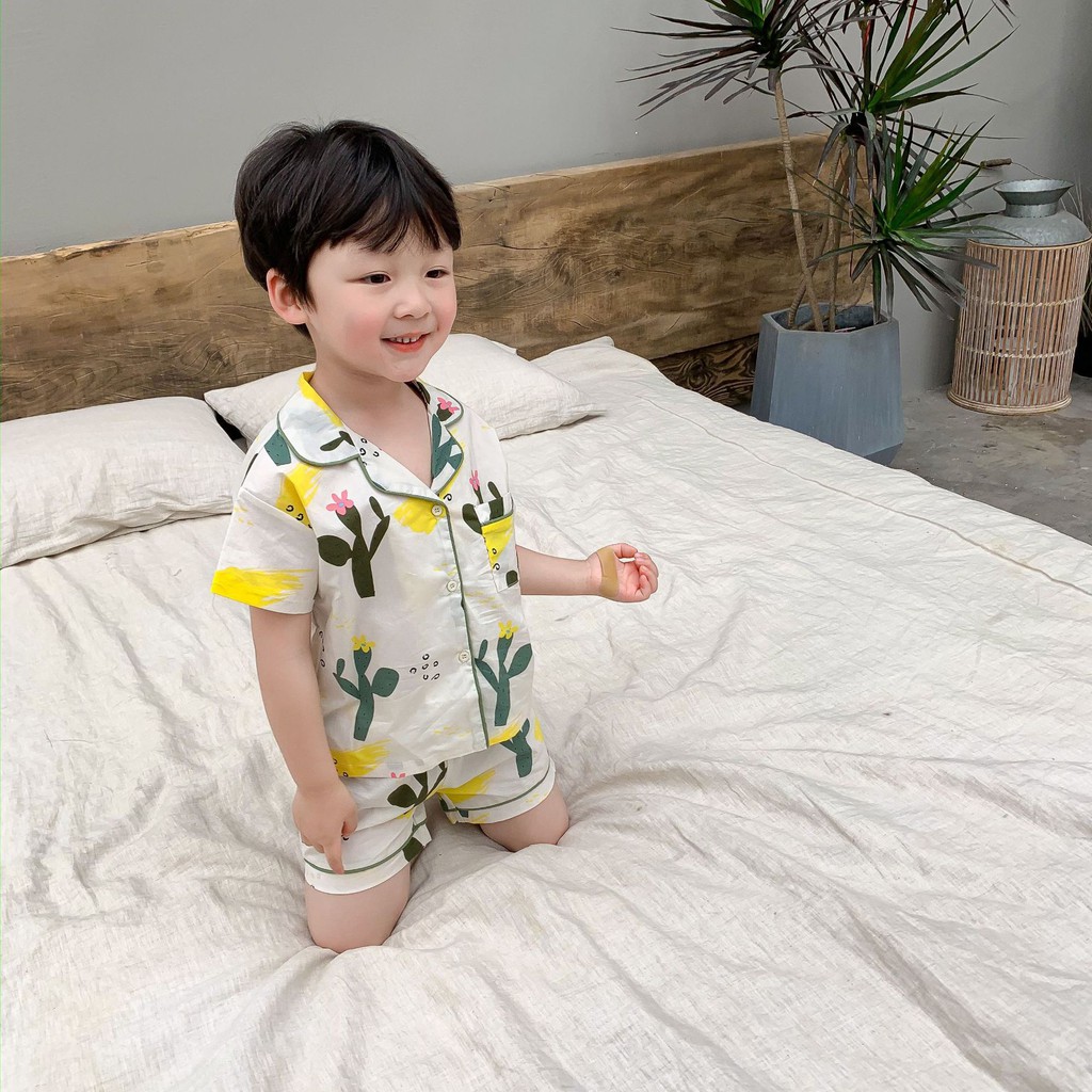 Set ngủ pijama ngắn họa tiết xương rồng cho bé A346