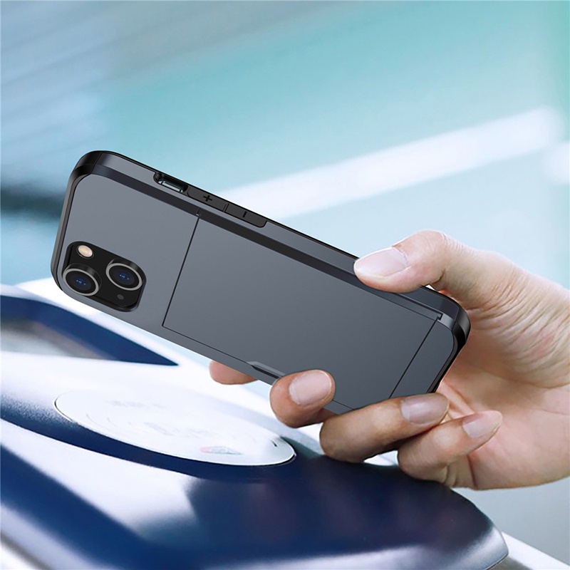 Ốp Điện Thoại Chống Sốc Có Ngăn Ví Đựng Thẻ Cho iphone 13 pro 12 mini 11 pro max