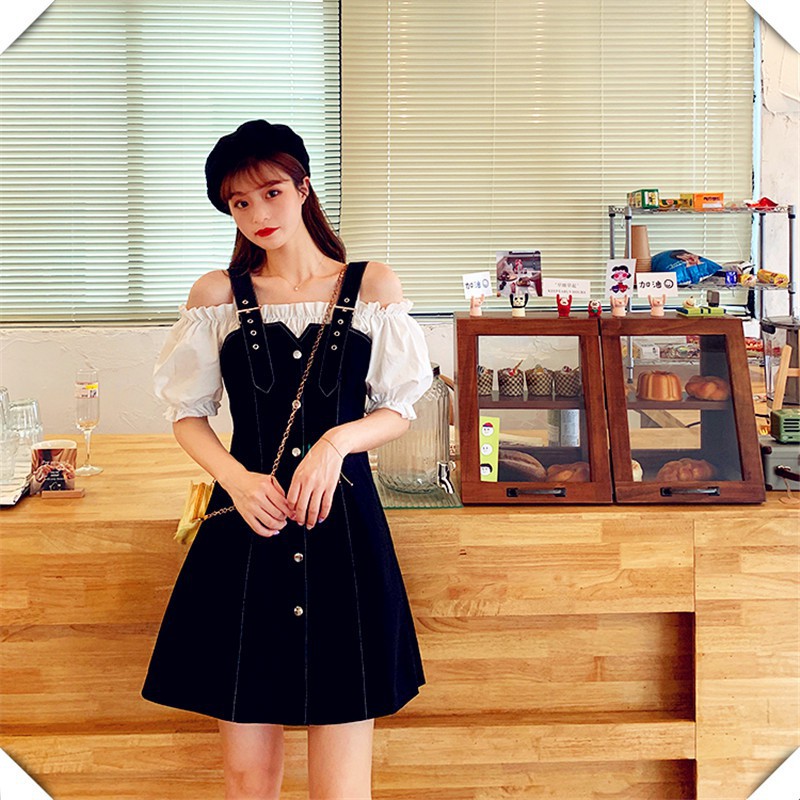 #O18 Set váy yếm, áo tay phồng trễ vai cực tôn dáng - Silverorder