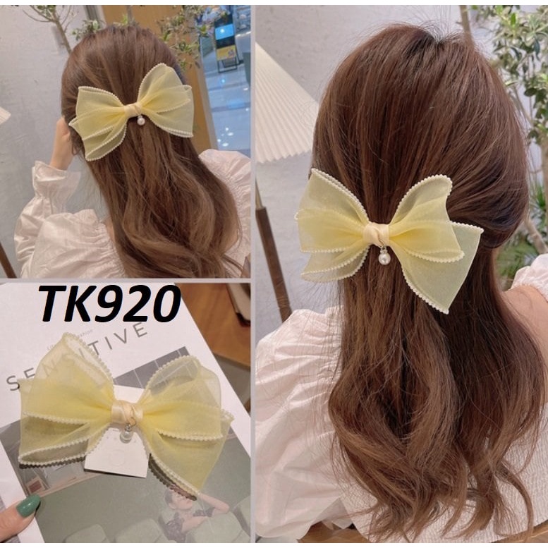 KẸP TÓC ĐÍNH NƠ VẢI VOAN PHỐI VIỀN CÁCH ĐIỆU - HÀNG THIẾT KẾ ĐỘC QUYỀN
