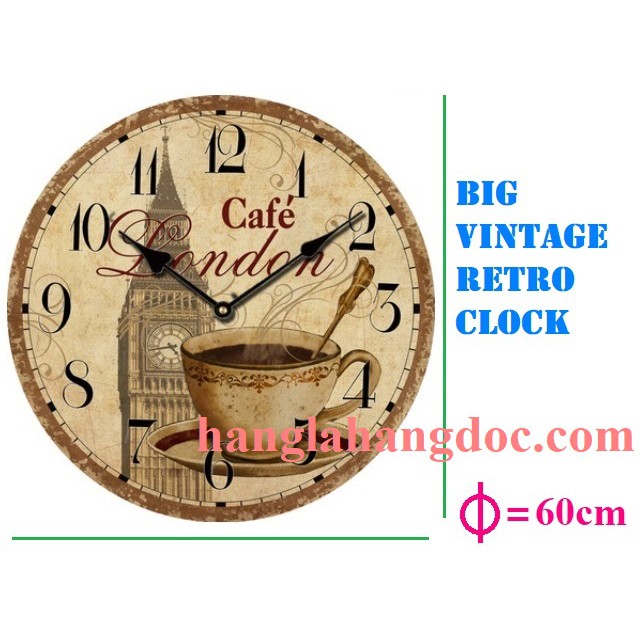 Đồng hồ gỗ treo tường phong cách cổ điển châu Âu cỡ đại (60cm đường kính) - Vintage Retro Wall Clock